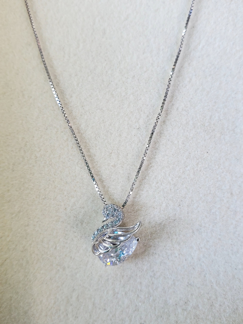 Sterling Silver Swan Pendant Necklace with Clear Crystal Accent